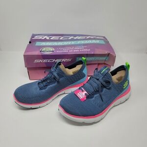 Skechers Flex Appeal 2.0 Turn Womens Sneakers Sz 8W Slate Blue/Pink Memory‎ Foam